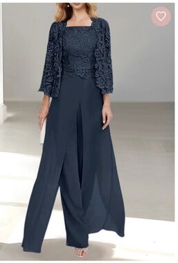 MONDRESSY Chiffon Square Neck pantsuit w/jacket- Navy- size 8- NWT